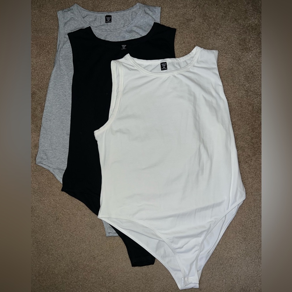 3 pack of tank top body suits -grey-black-white